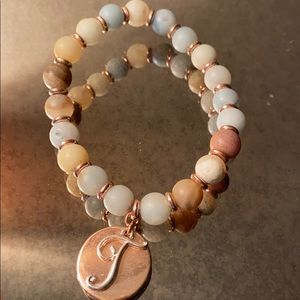 Stretch stone bracelet with initial T